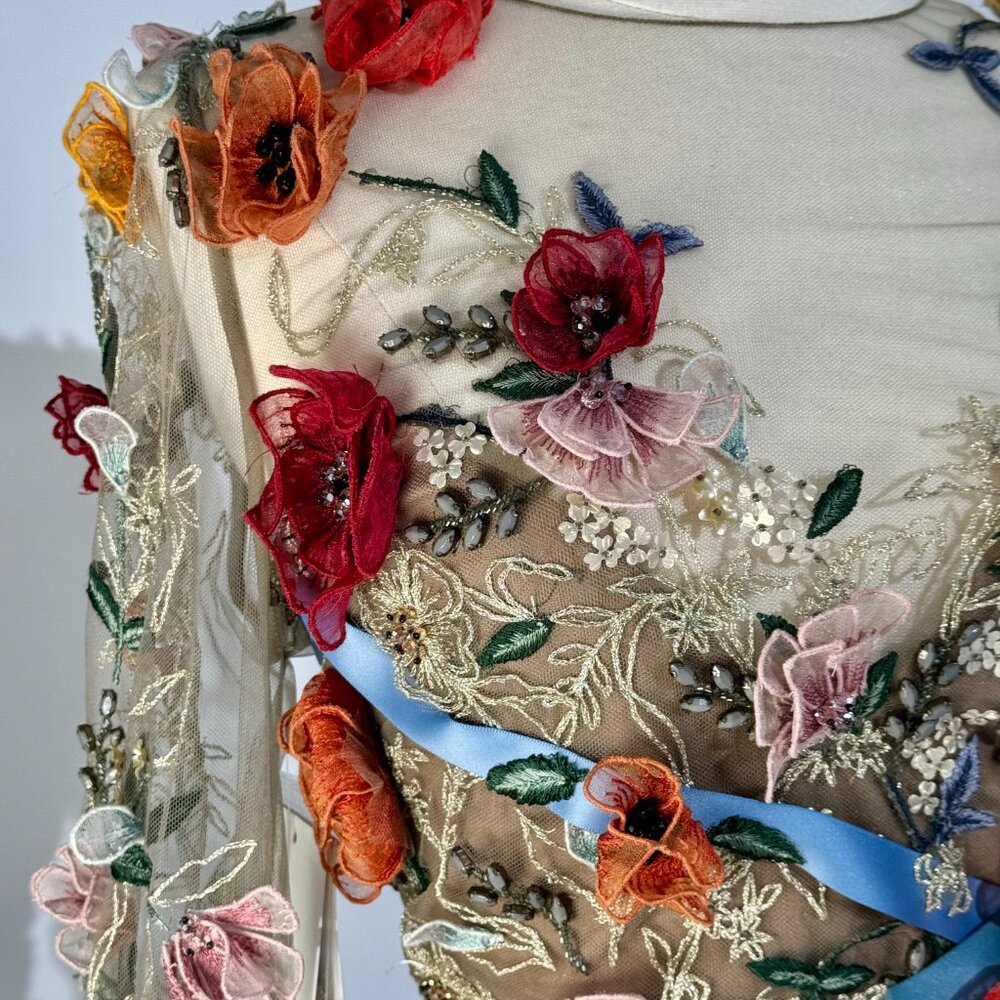 Brand New US 8 MARCHESA Embroidered Organza Floral Evening Gown - Picture 4 of 13